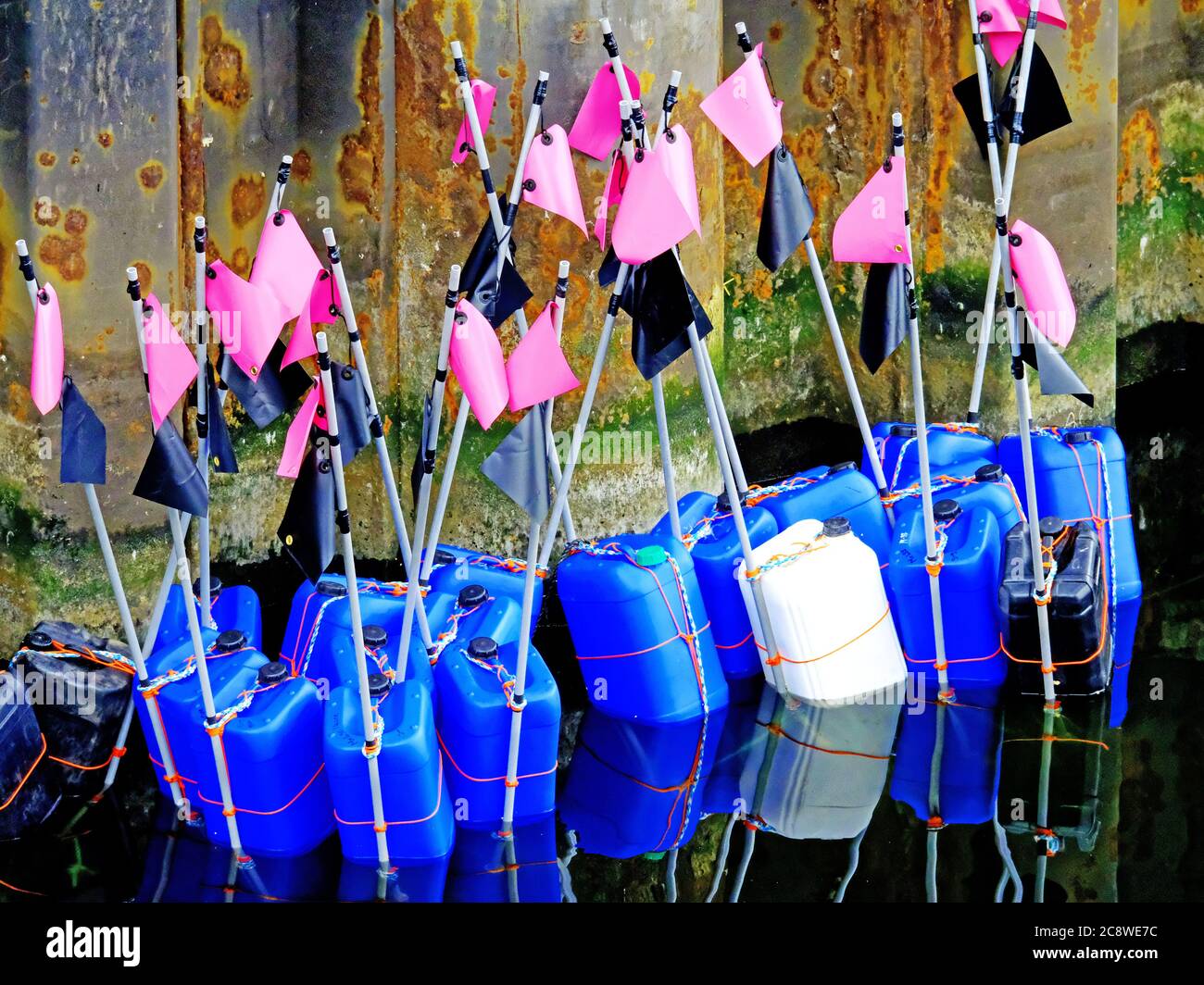 Fishing floats and flag markers Stock Photo Alamy