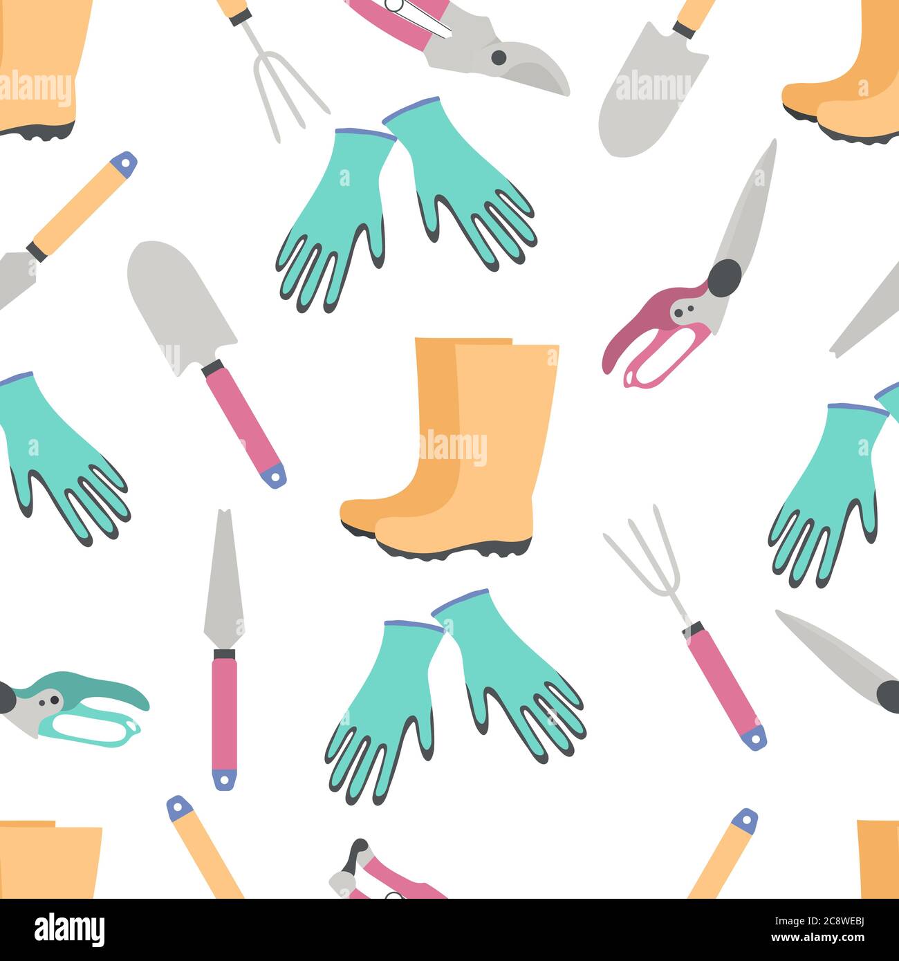 Vector seamless pattern Illustration with gardening tools and rubber ...