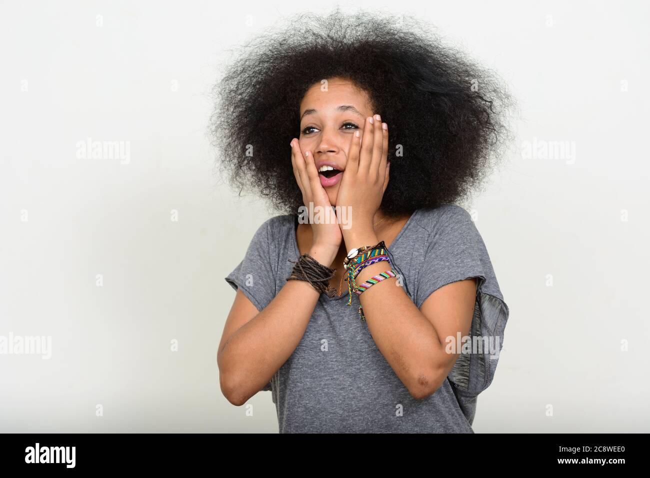 Portrait of young beautiful African woman with Afro hair Stock Photo ...