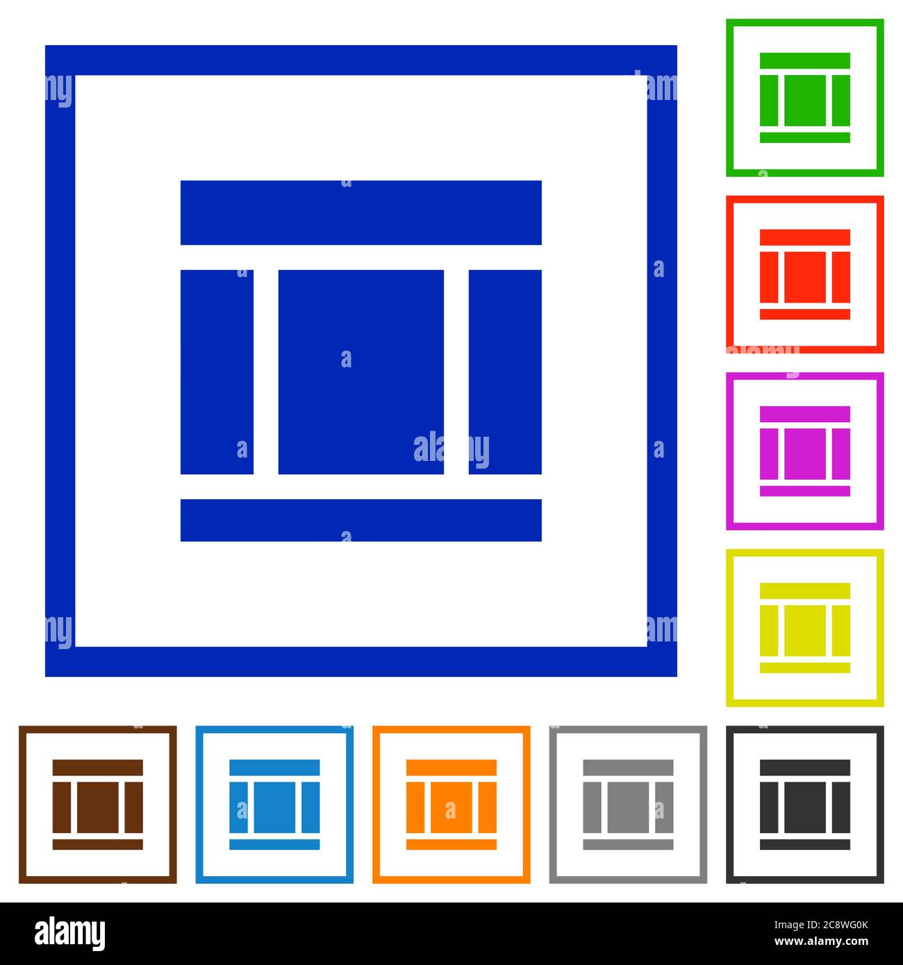 Set of color square framed Three columned web layout flat icons Stock ...