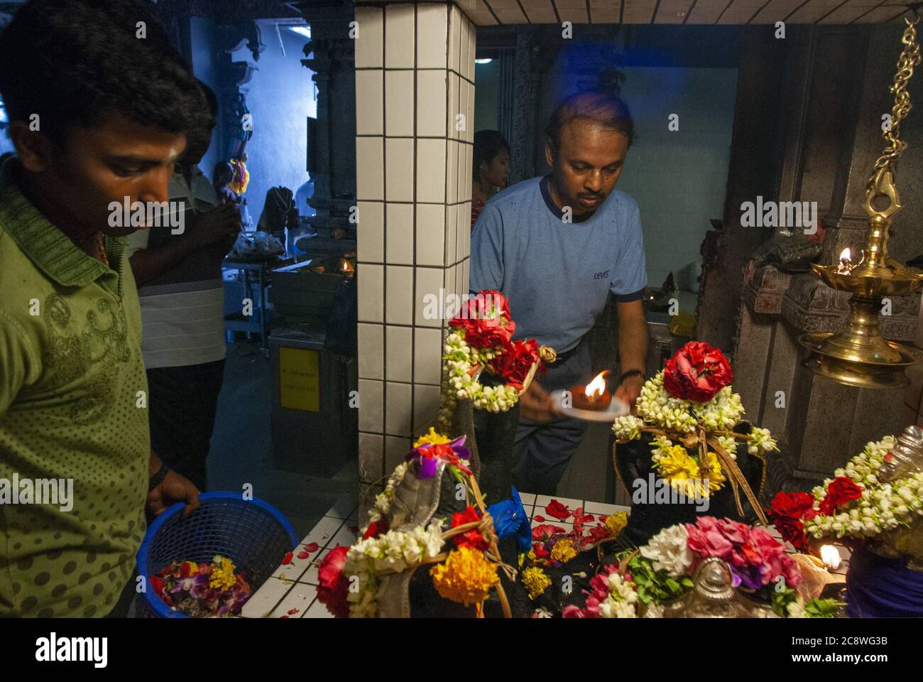 Religious ritual in a Hindu temple, Veerama Kaliamman Temple, Serangoon