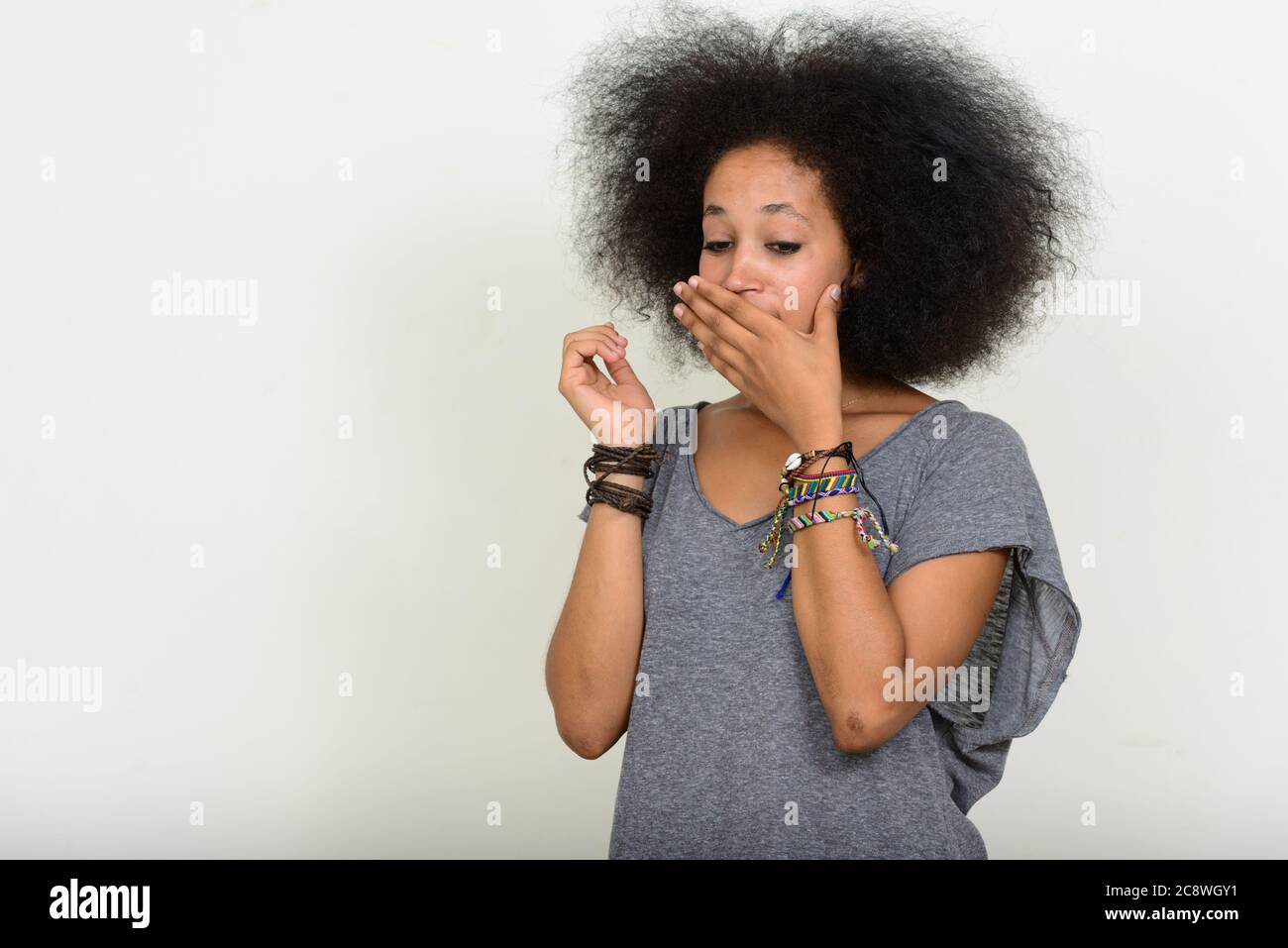 Portrait of young beautiful African woman with Afro hair Stock Photo ...