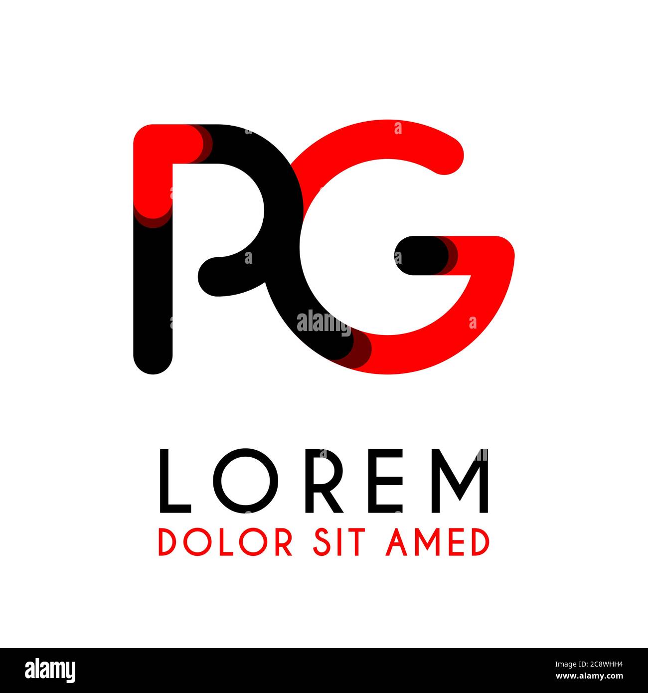initial Letter PG with red Black and has rounded corners Stock Vector