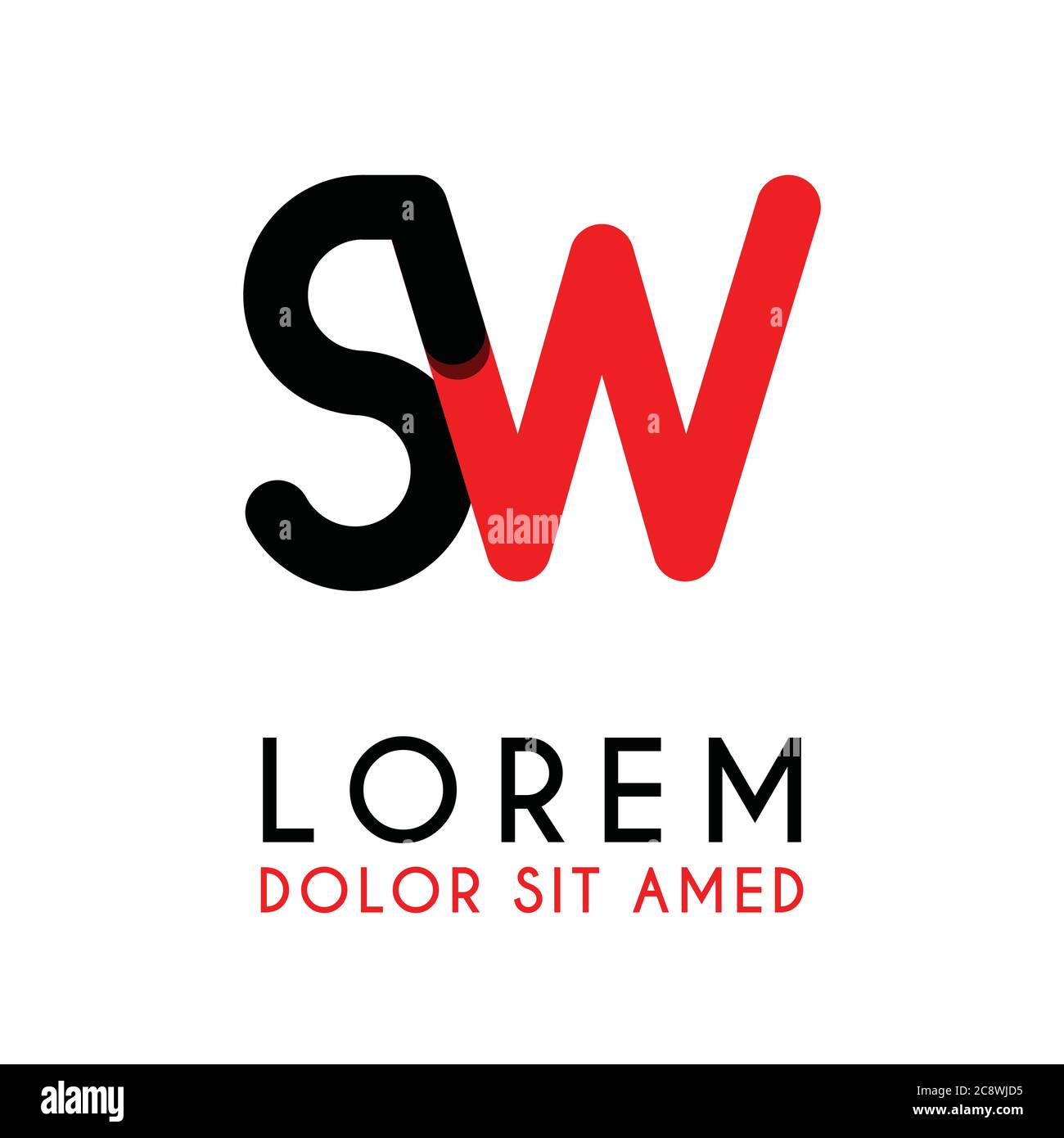 initial Letter SW with red Black and has rounded corners Stock Vector