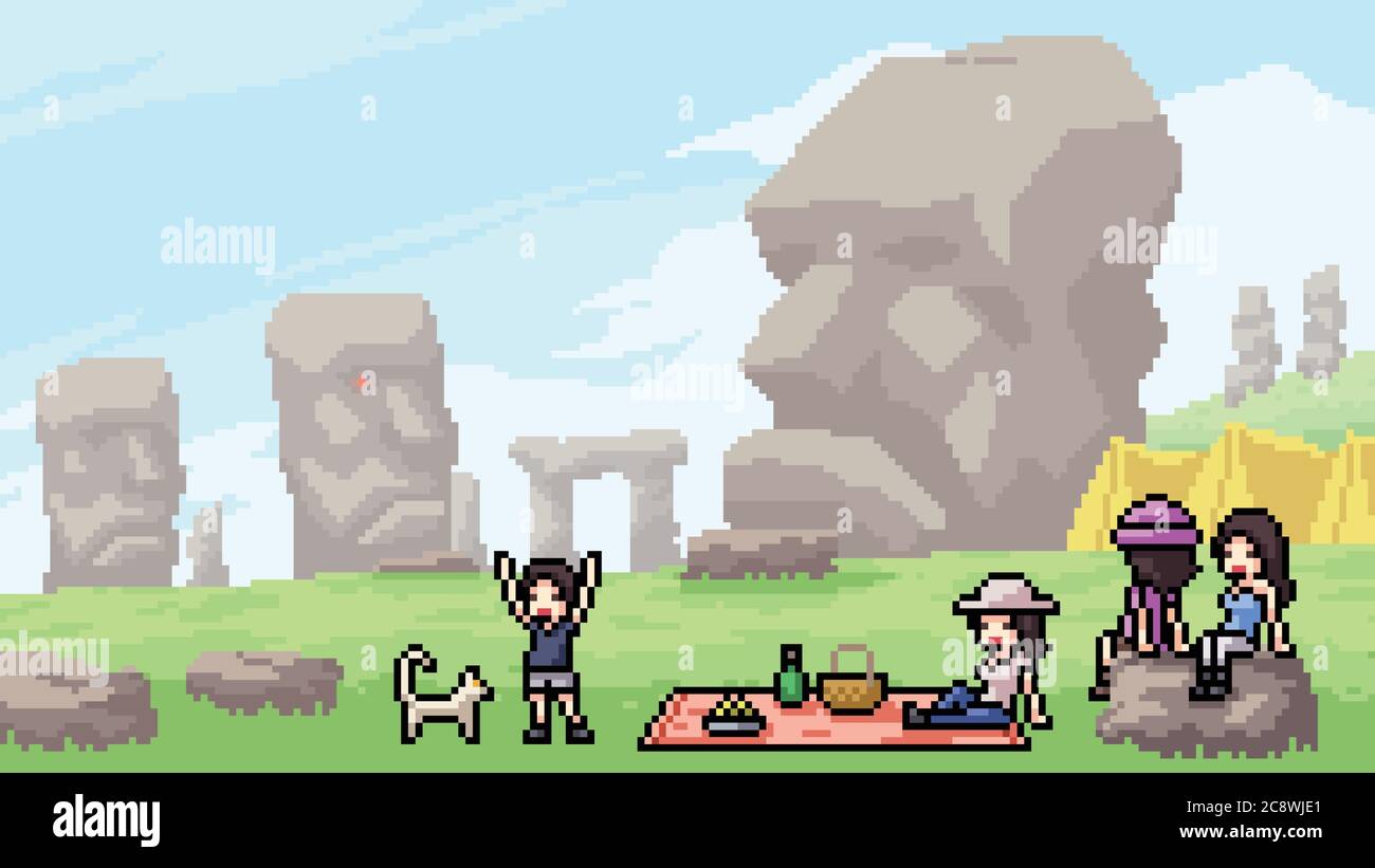 pixel art scene stone head landmark Stock Vector Image & Art Alamy