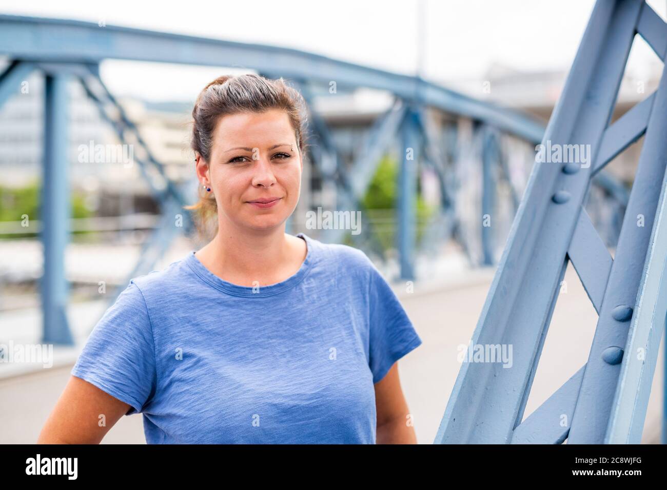 Freiburg, Germany. 22nd July, 2020. Helen Breit, member of the board and spokeswoman of the fan association 'Unsere Kurve e.V.' is standing on the Wiwilibrücke in Freiburg. According to its own statements, the club is a union of fan organisations from the Bundesliga to the regional league. Credit: Philipp von Ditfurth/dpa/Alamy Live News Stock Photo