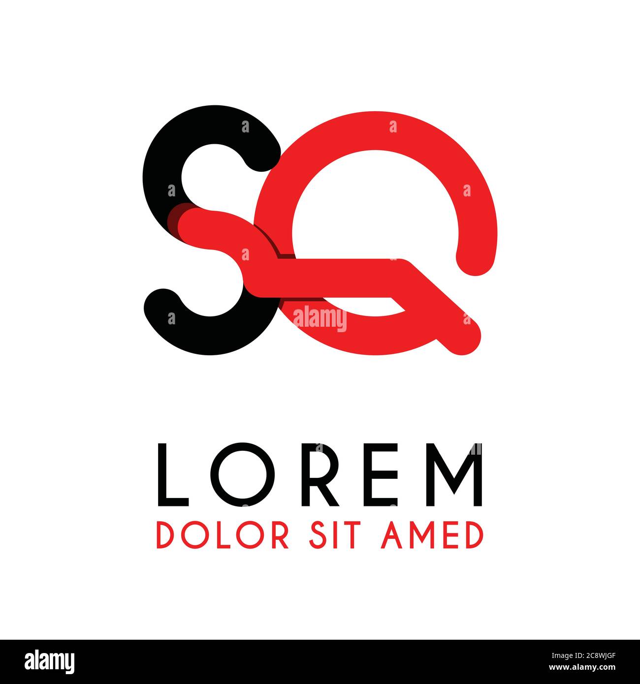 initial Letter SQ with red Black and has rounded corners Stock Vector