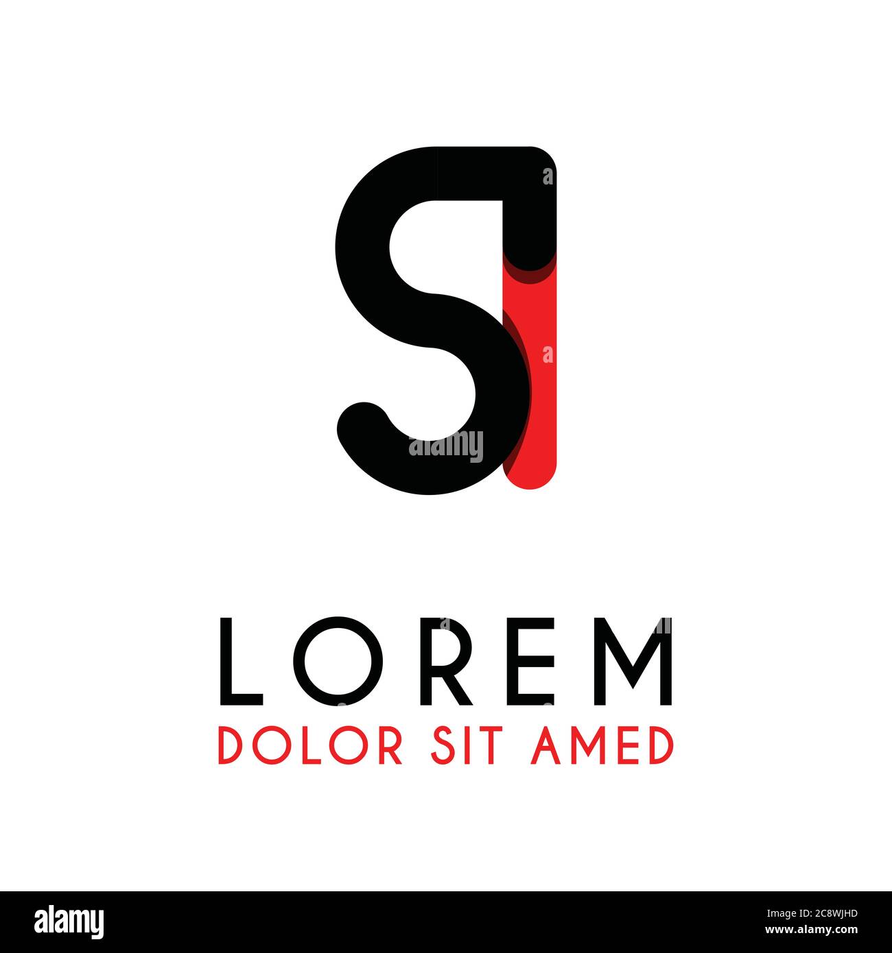 initial Letter SI with red Black and has rounded corners Stock Vector ...