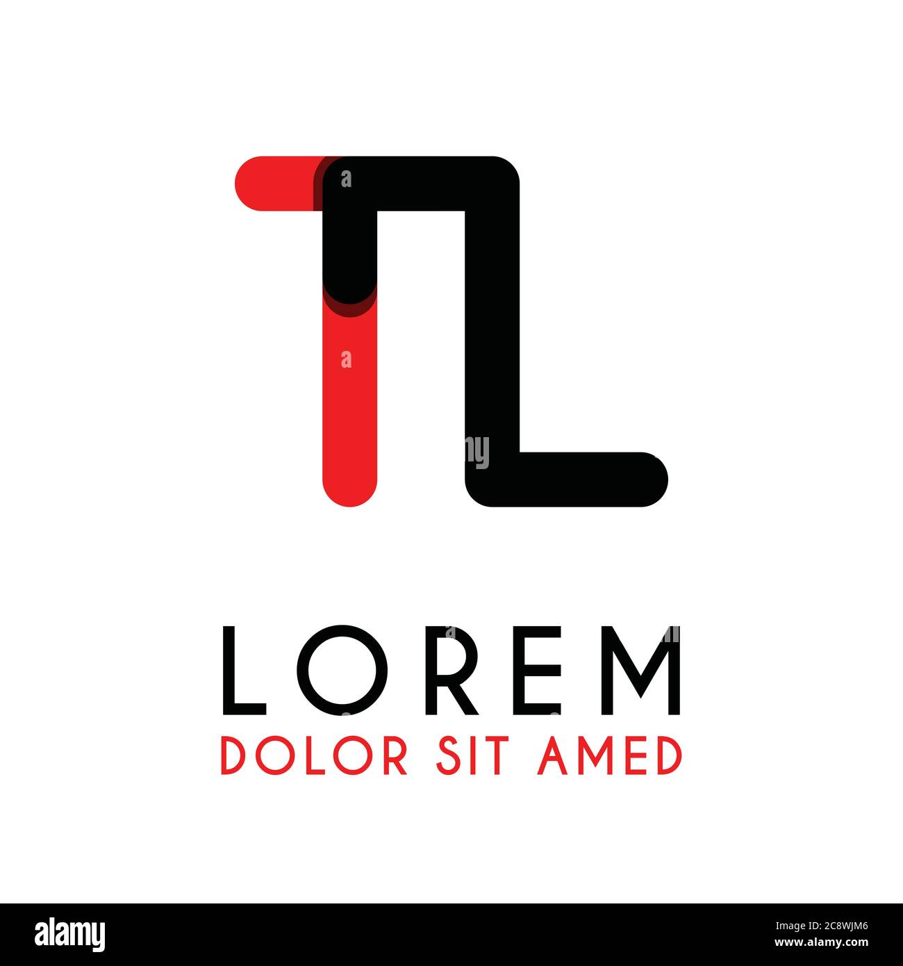 initial Letter TL with red Black and has rounded corners Stock Vector