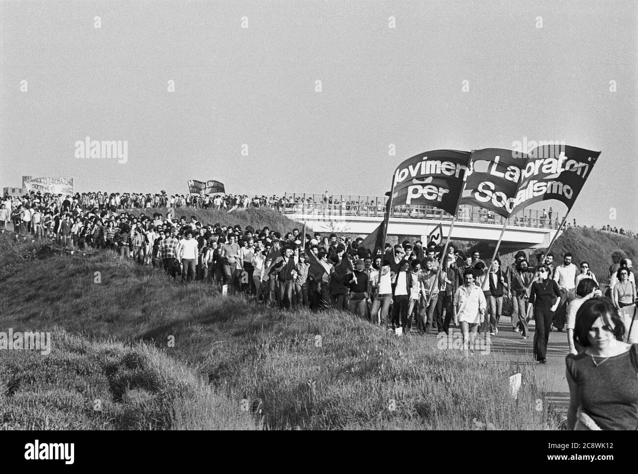 Italy, demonstration against the  nuclear power station of Caorso (April 1977) Stock Photo