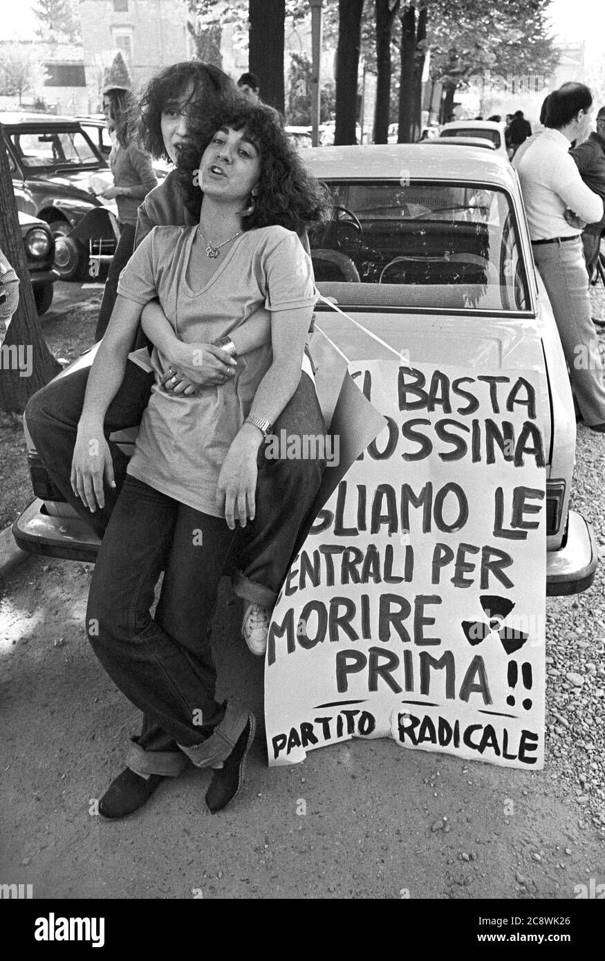 Italy, demonstration against the  nuclear power station of Caorso (April 1977) Stock Photo