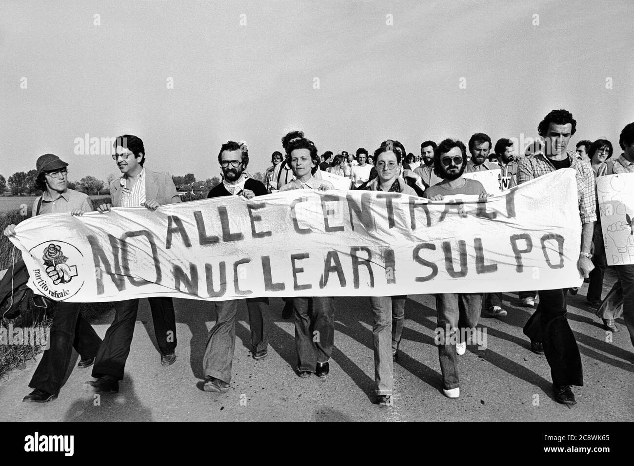 Italy, demonstration against the  nuclear power station of Caorso (April 1977) Stock Photo