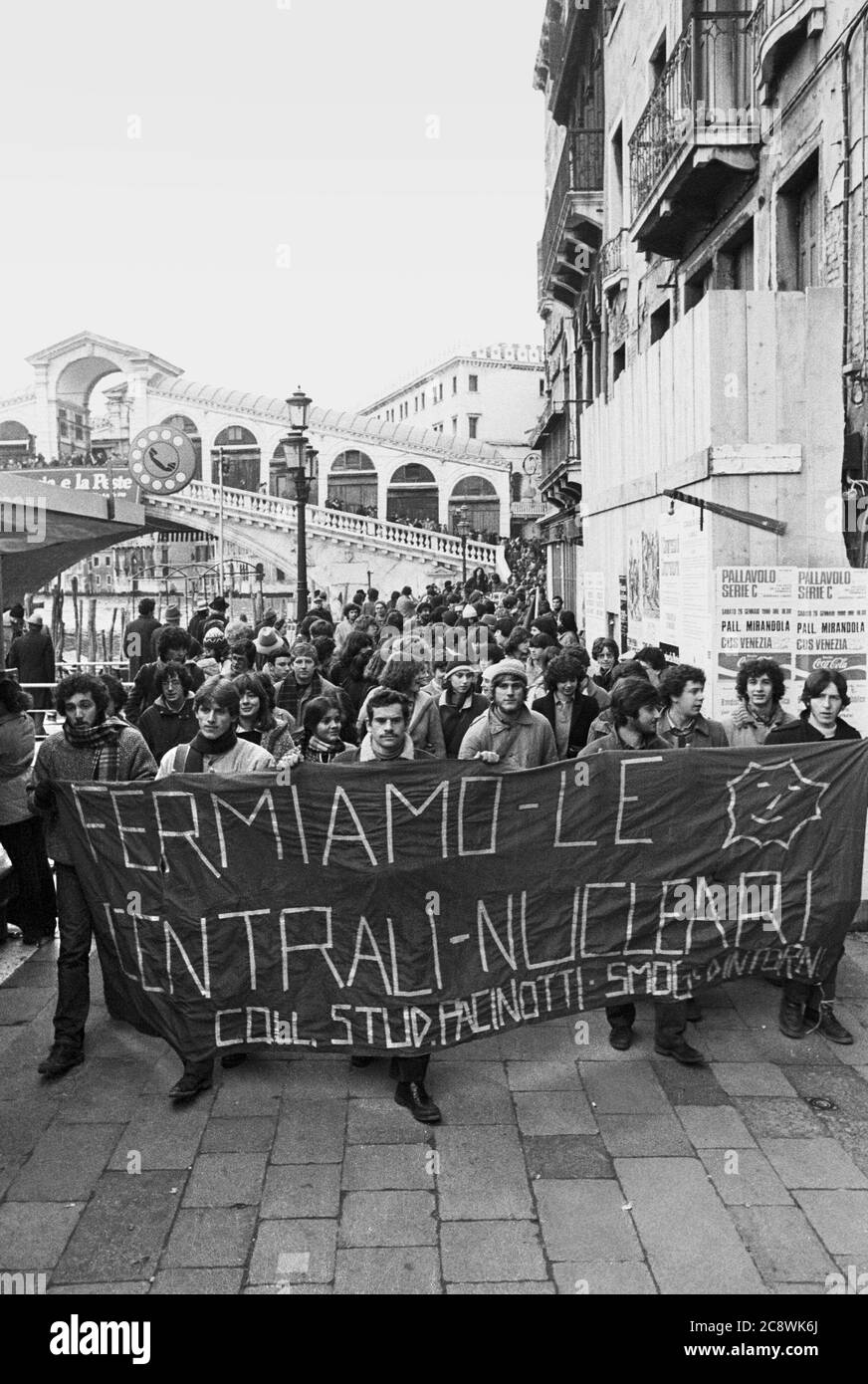 Venice (Italy), demonstration against the government committee for the nuclear safety (January 1980) Stock Photo