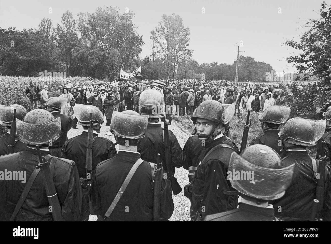 France, demonstration against the yard of  nuclear power plant Superphenix at Creys Malville, summer 1977 Stock Photo