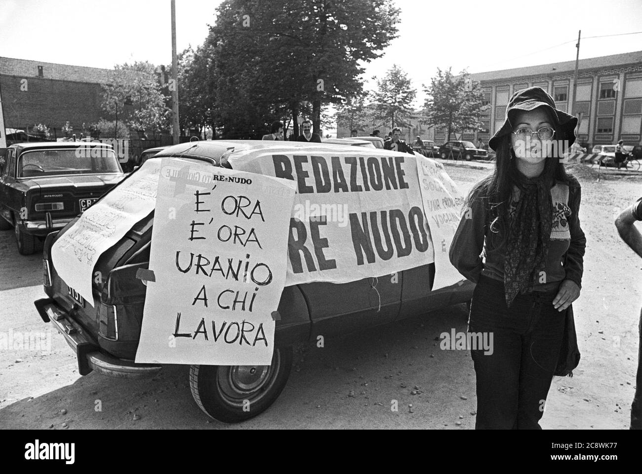 Italy, demonstration against the  nuclear power station of Caorso (April 1977) Stock Photo