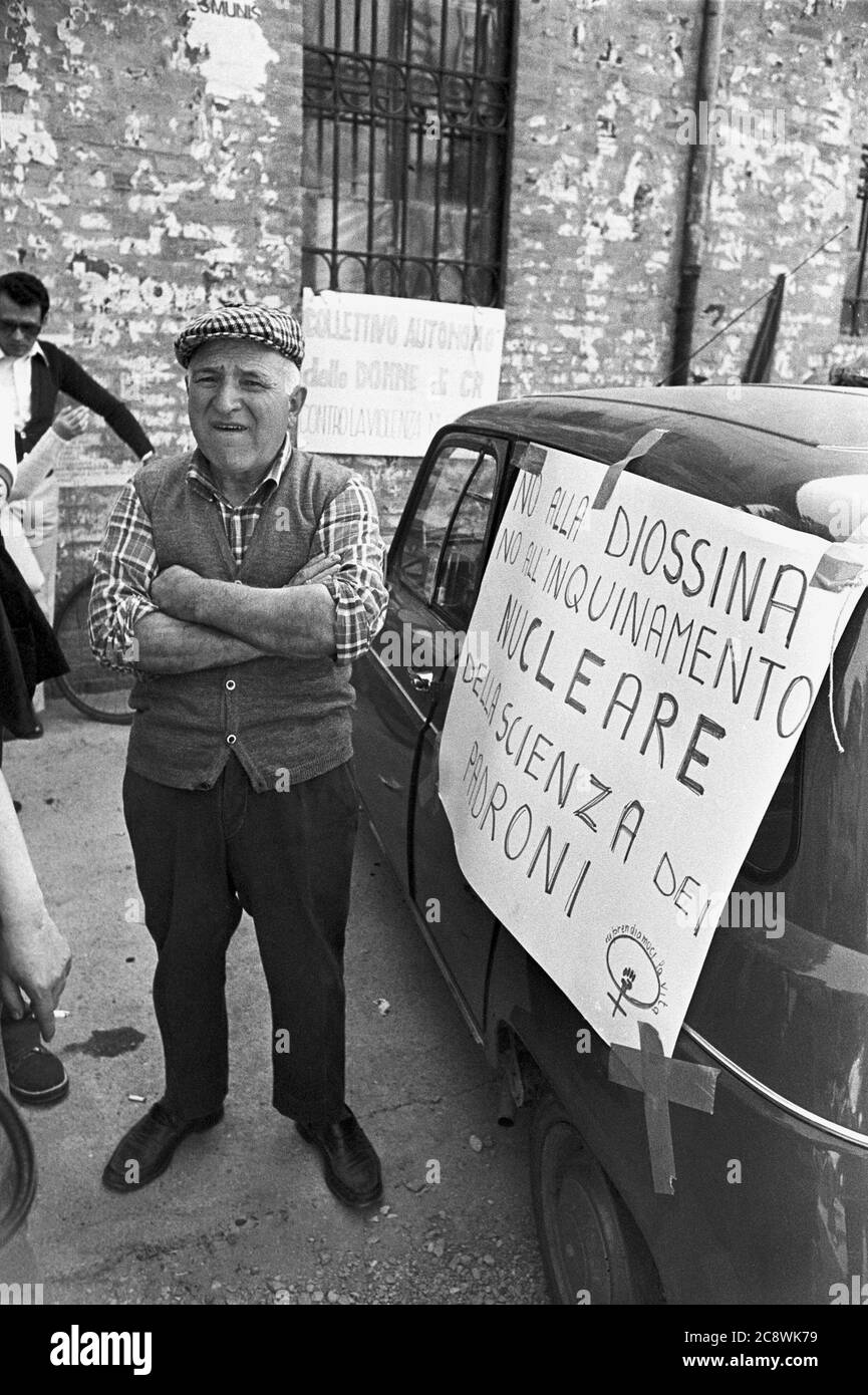 Italy, demonstration against the  nuclear power station of Caorso (April 1977) Stock Photo