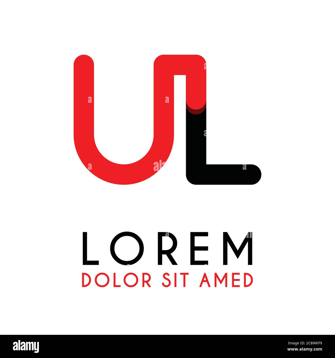 initial Letter UL with red Black and has rounded corners Stock Vector