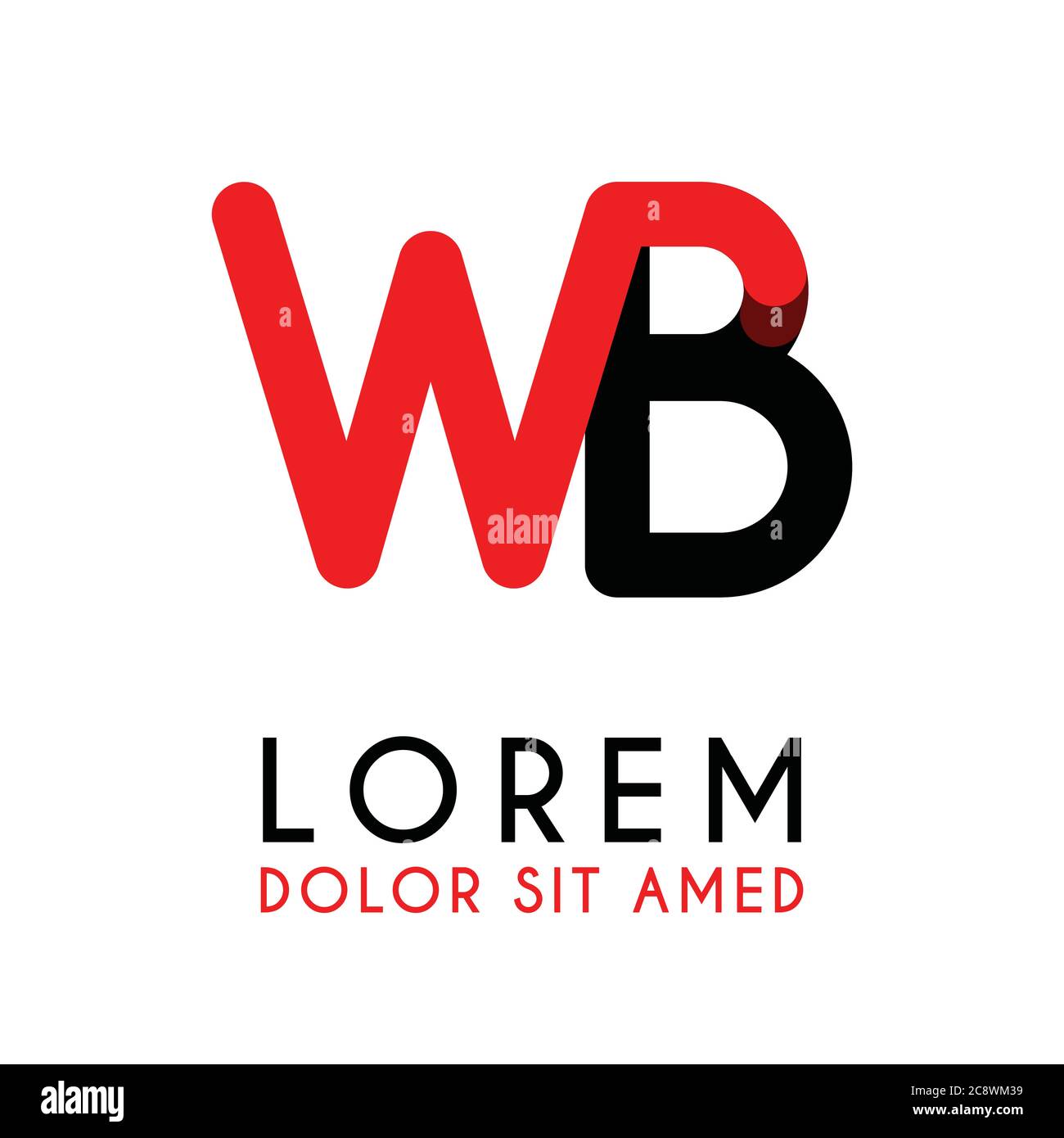 initial Letter WB with red Black and has rounded corners Stock Vector