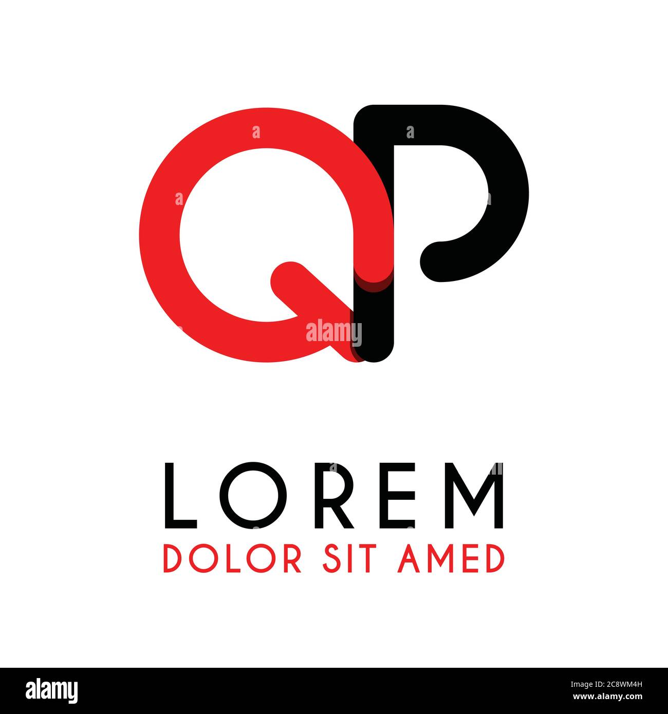 initial Letter QP with red Black and has rounded corners Stock Vector