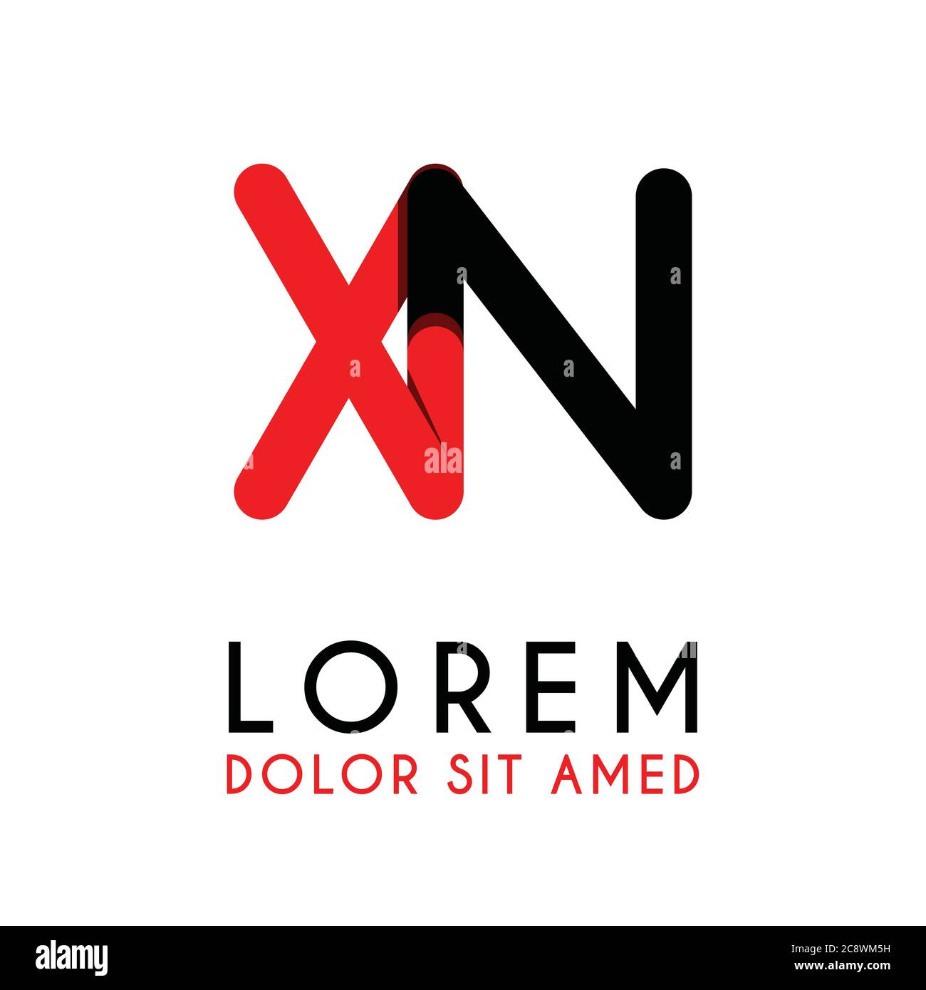 initial Letter XN with red Black and has rounded corners Stock Vector