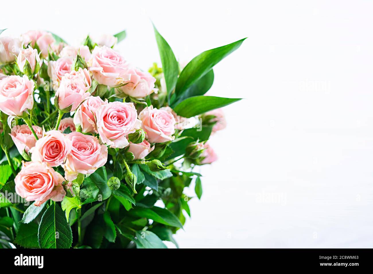 Bouquet of several branches of pink roses. Background of pink roses ...
