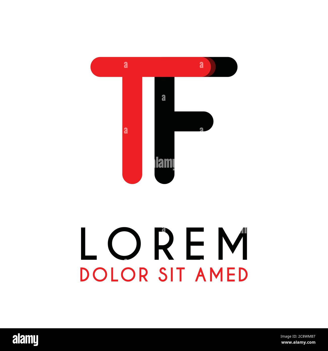 initial Letter TF with red Black and has rounded corners Stock Vector