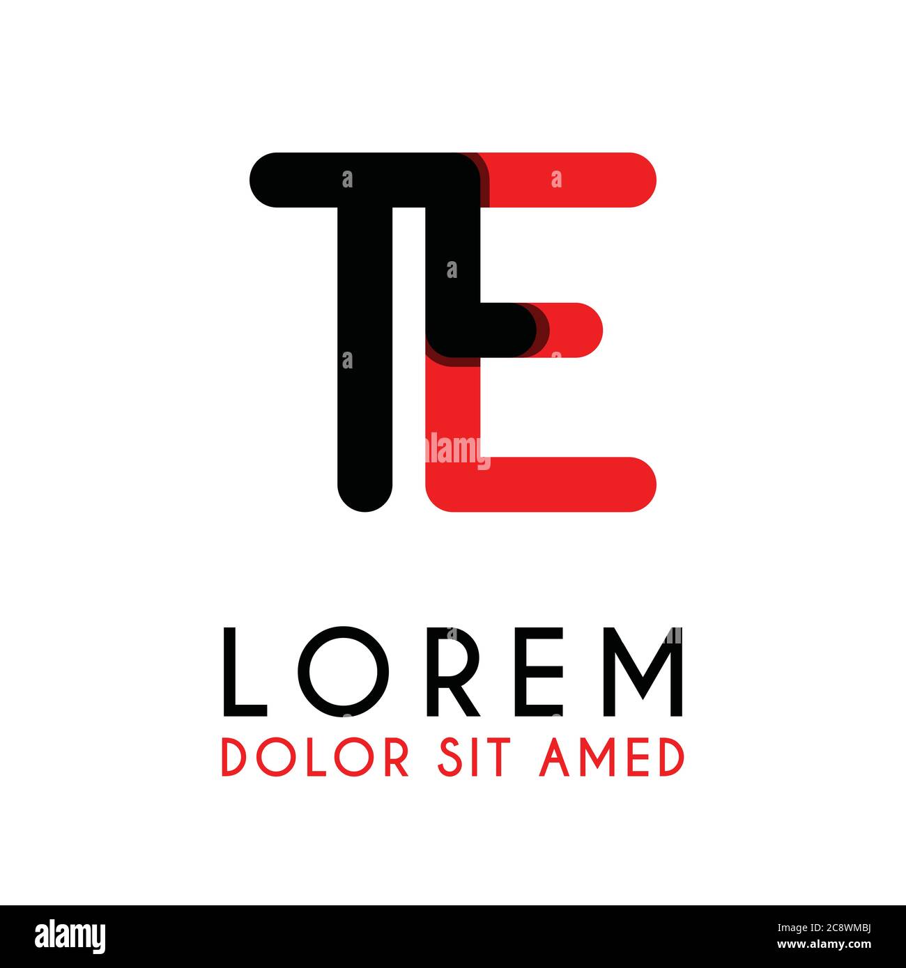 initial Letter TE with red Black and has rounded corners Stock Vector