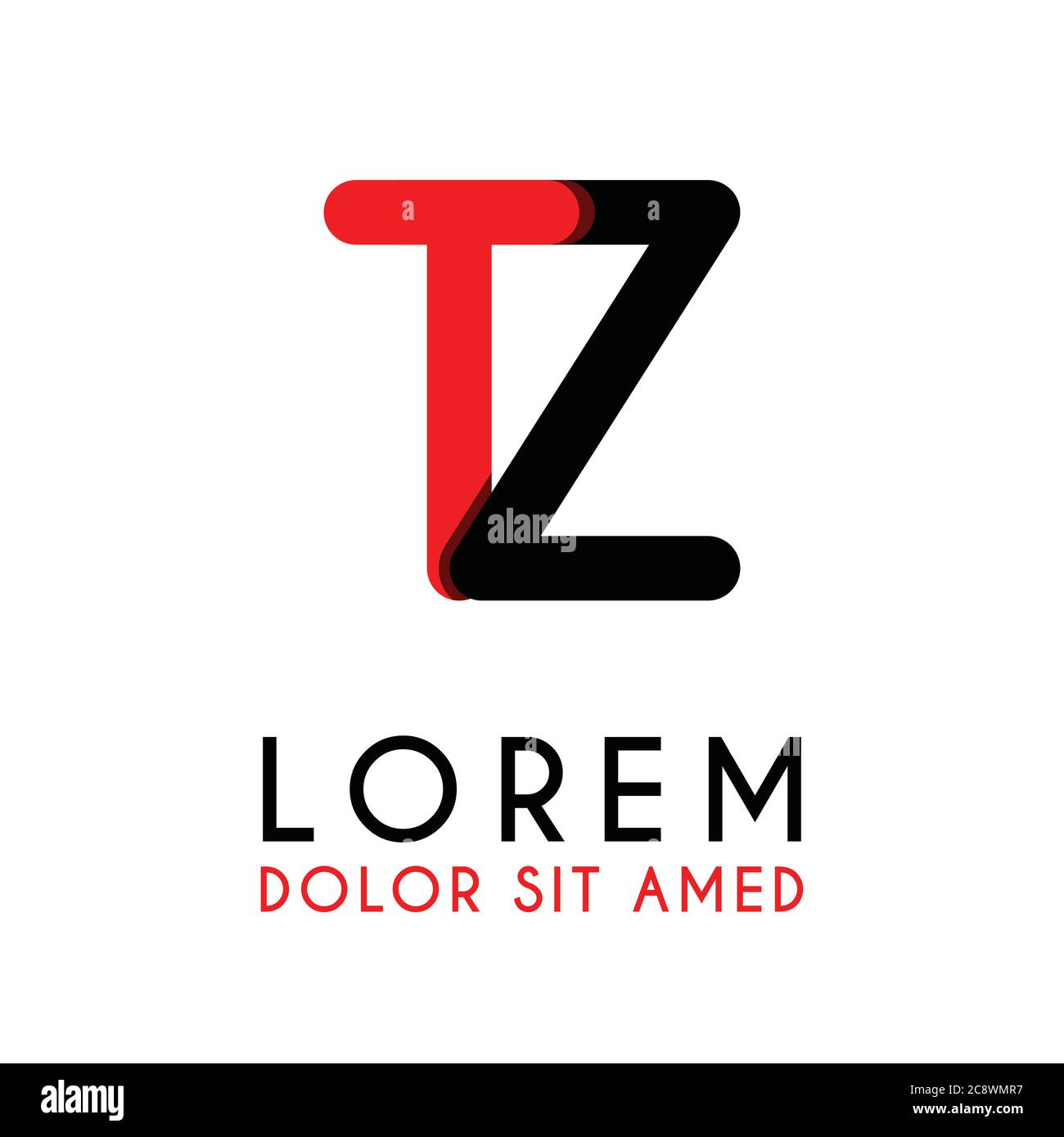initial Letter TZ with red Black and has rounded corners Stock Vector