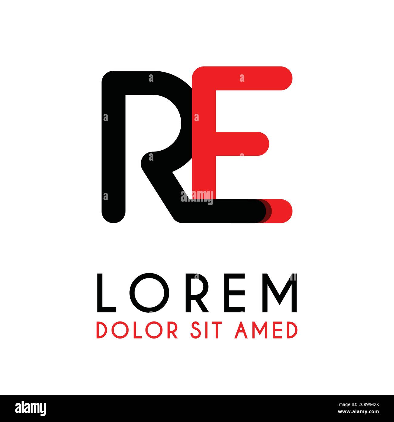 initial Letter RE with red Black and has rounded corners Stock Vector ...