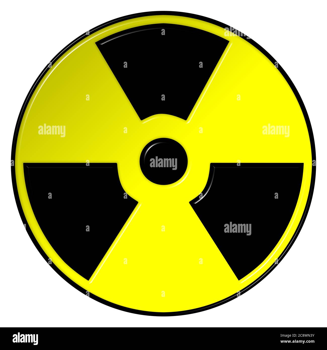 Nuclear Symbol 3D illustration in black and yellow on an isolated white