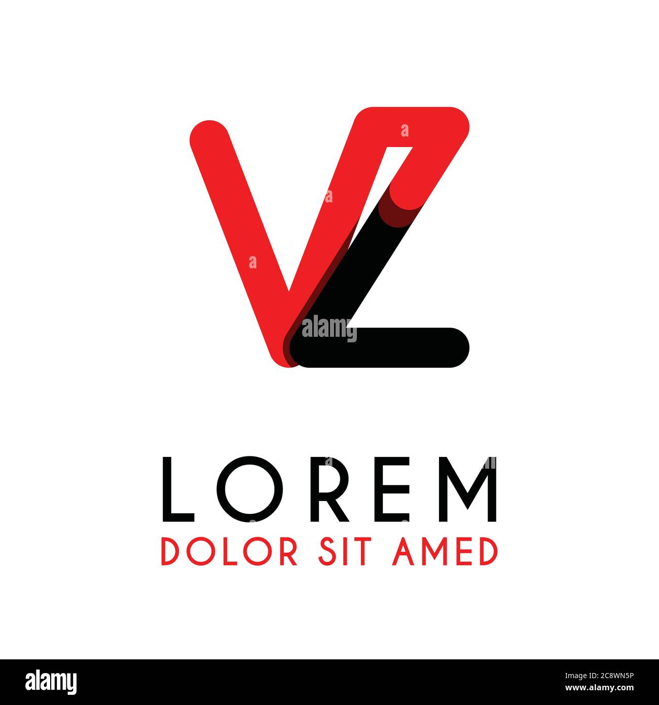 initial Letter VZ with red Black and has rounded corners Stock Vector