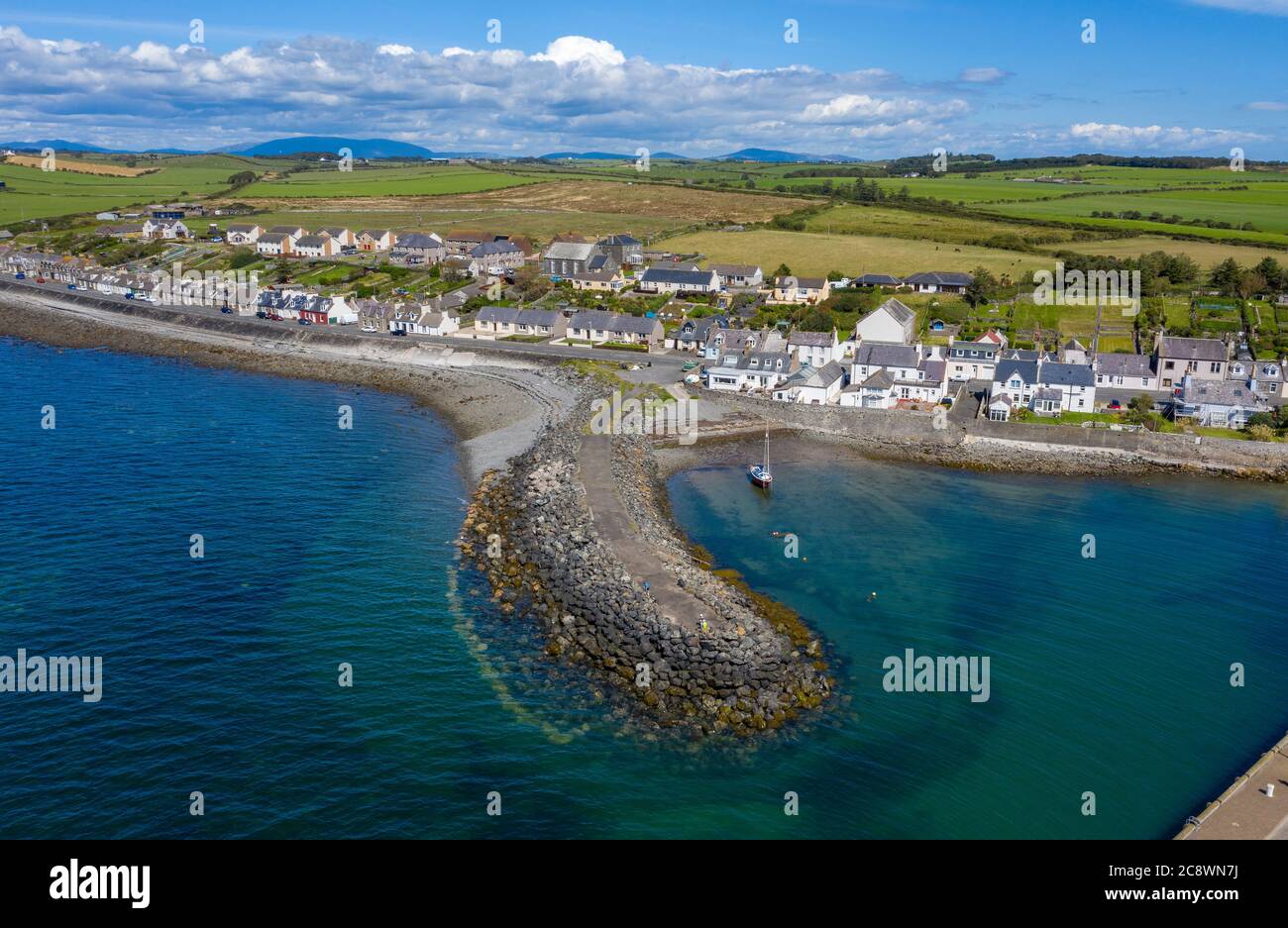 Aerial view of Port William harbour and village, Luce Bay, Dumfries & Galloway, Scotland. Stock Photo