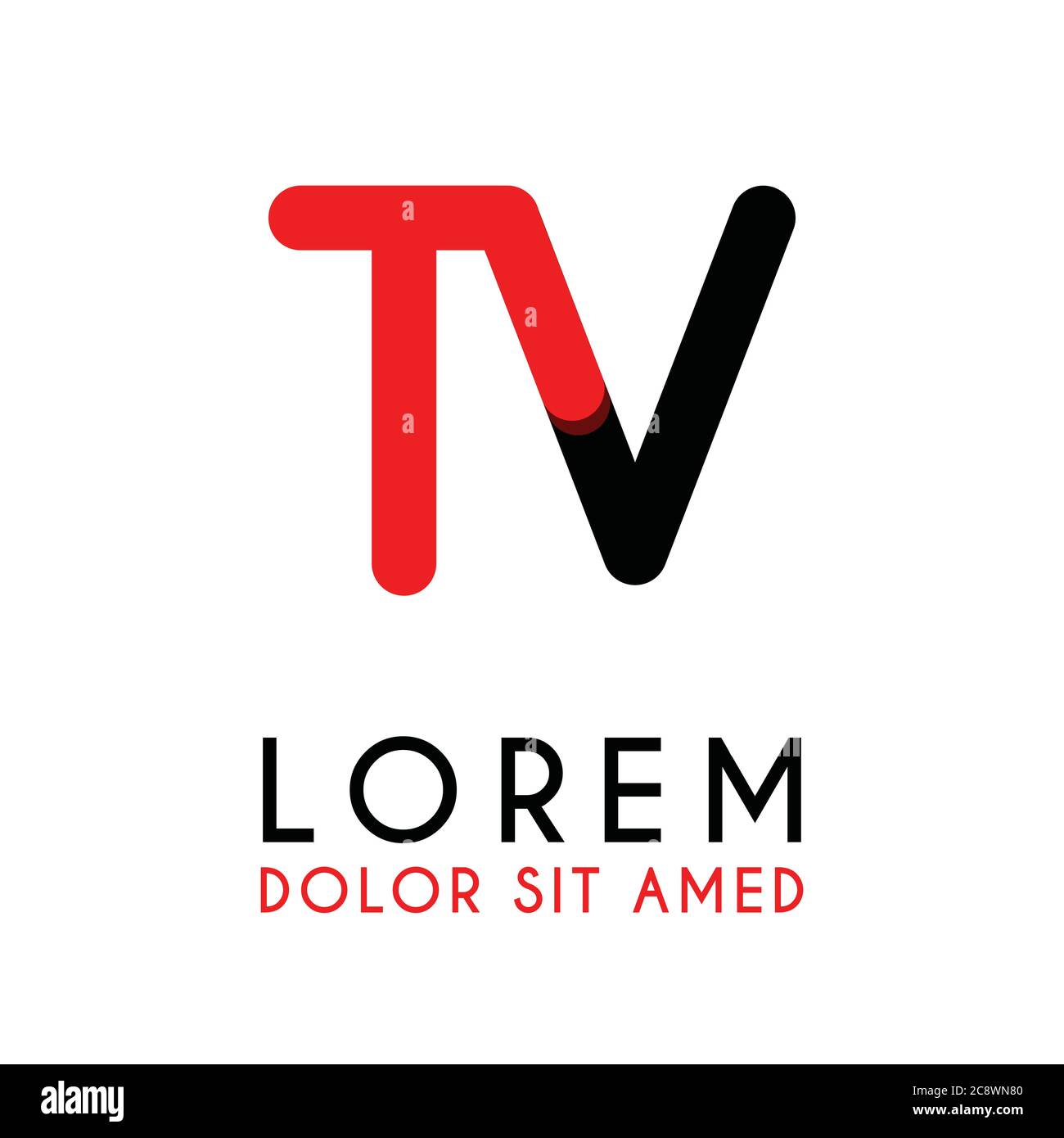 initial Letter TV with red Black and has rounded corners Stock Vector