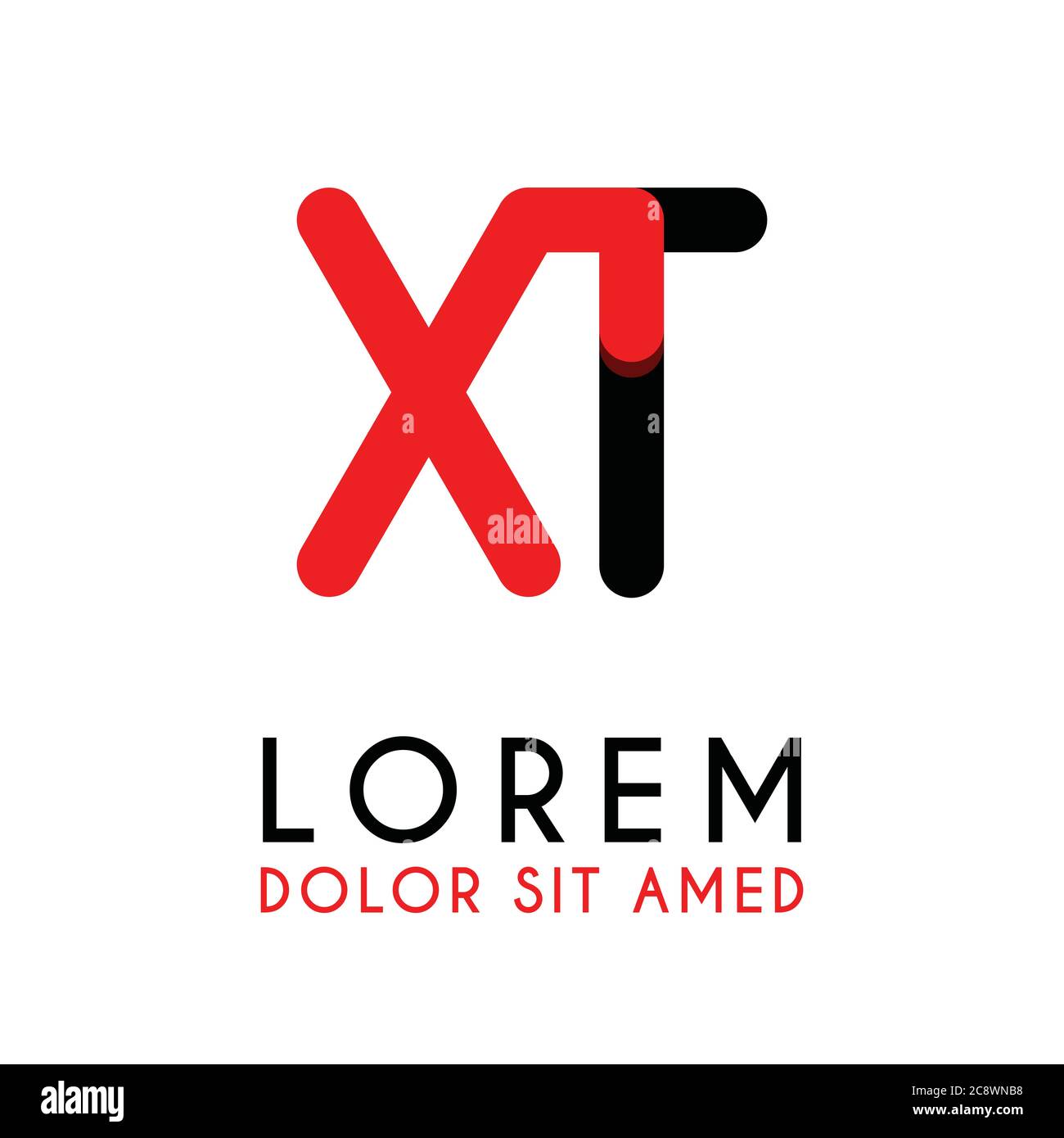 initial Letter XT with red Black and has rounded corners Stock Vector