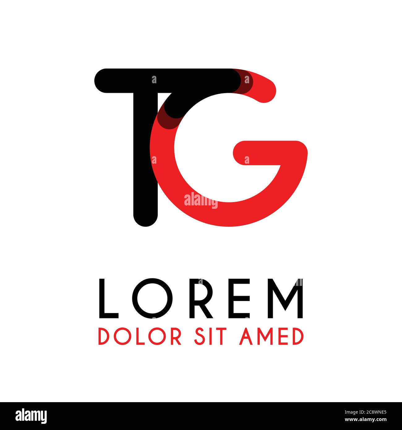initial Letter TG with red Black and has rounded corners Stock Vector