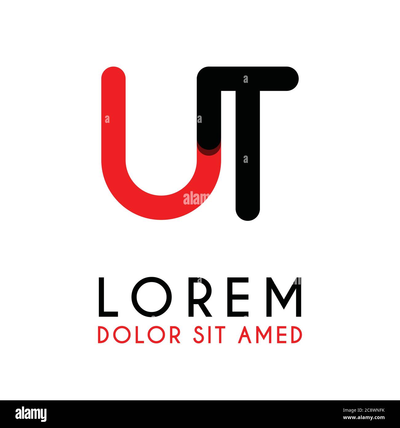 initial Letter UT with red Black and has rounded corners Stock Vector