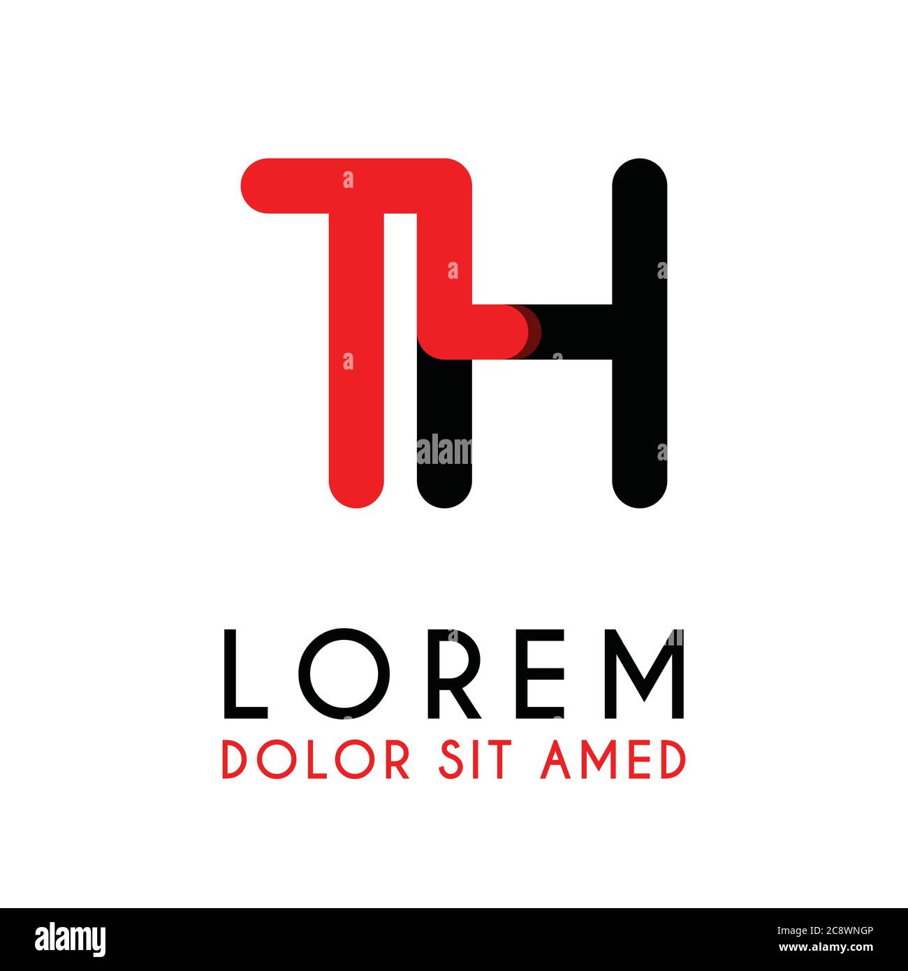 initial Letter TH with red Black and has rounded corners Stock Vector