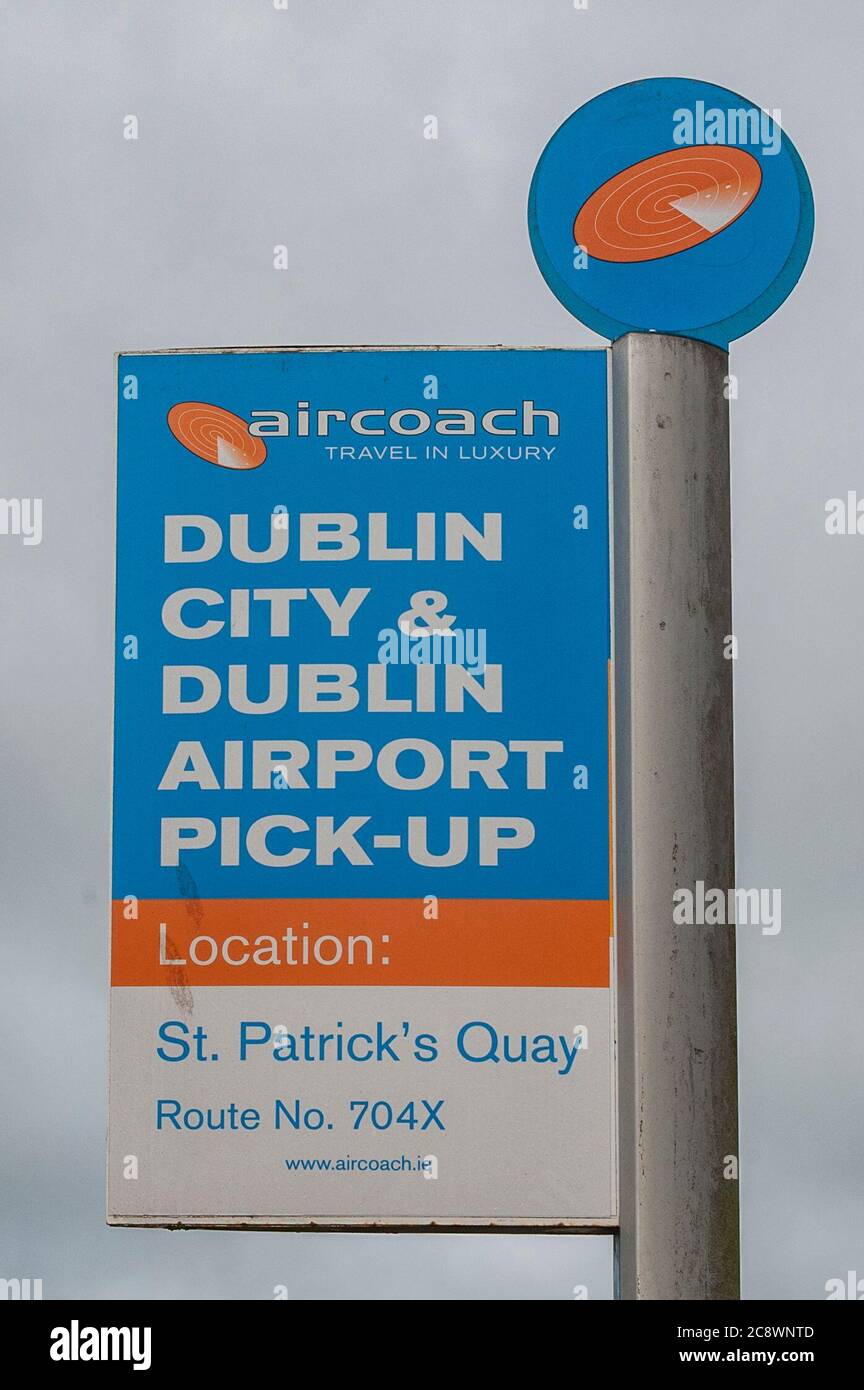Cork, Ireland. 27th July, 2020. Aircoach resumed its services this morning, after a 4 month shutdown due to Covid-19. Credit: AG News/Alamy Live News Stock Photo