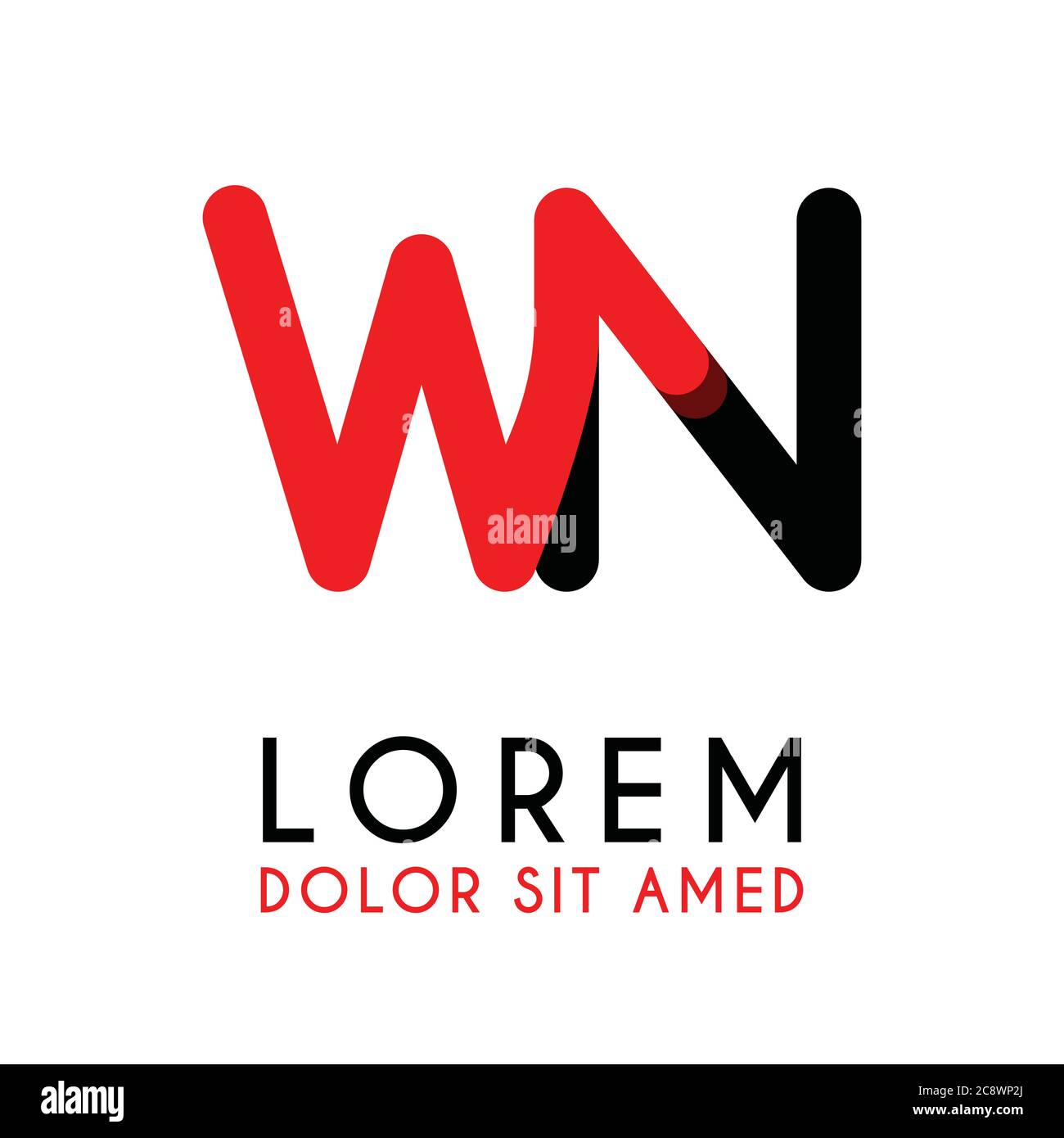 initial Letter WN with red Black and has rounded corners Stock Vector