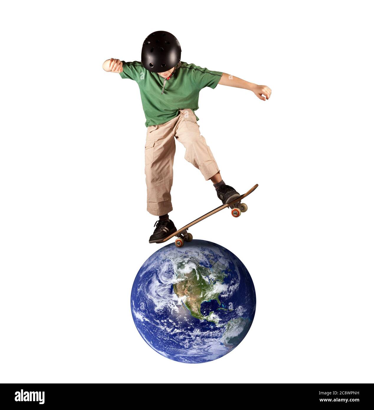 Young skater in balance on the Earth Stock Photo