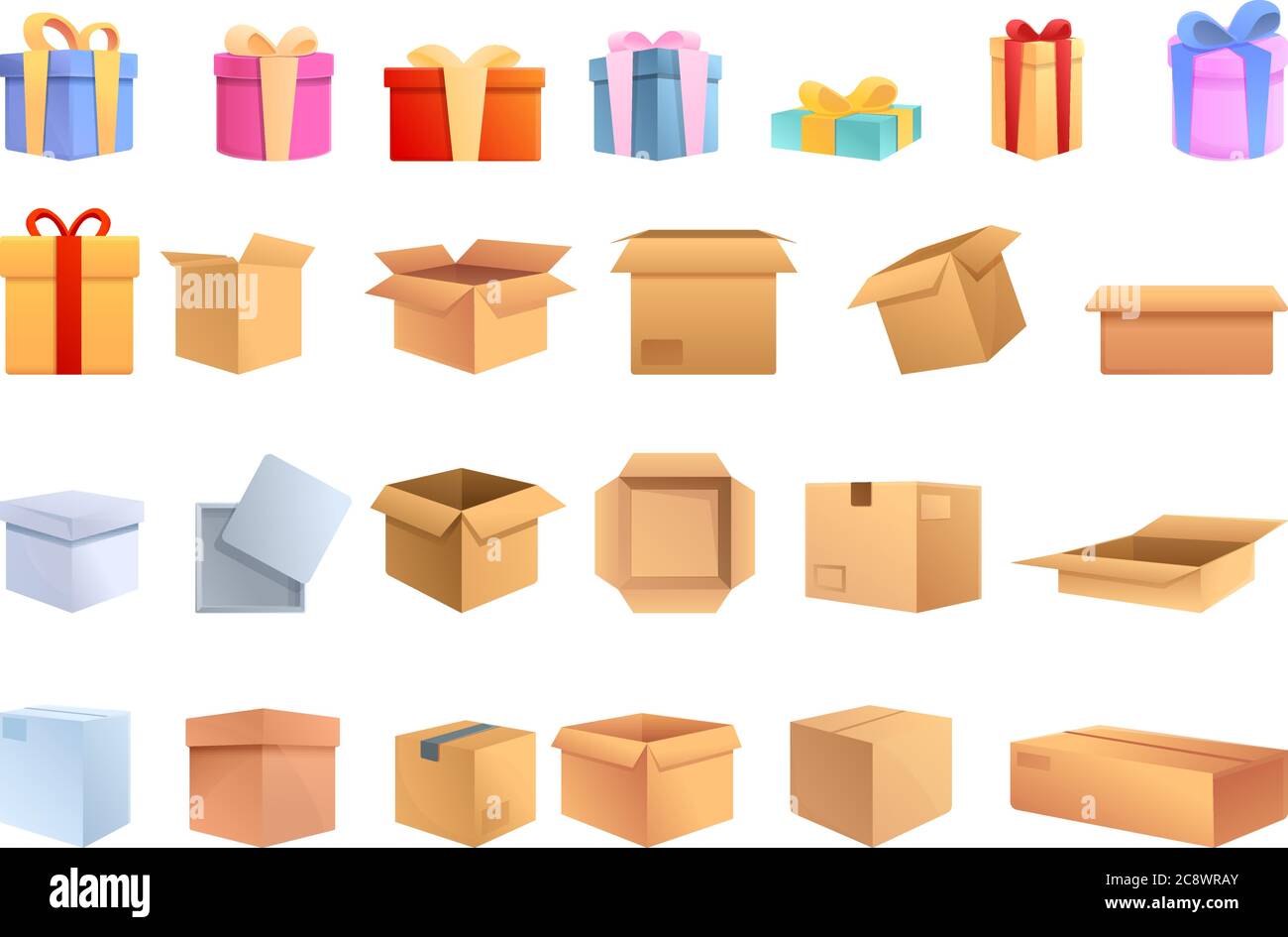 Box icons set. Cartoon set of box vector icons for web design Stock Vector
