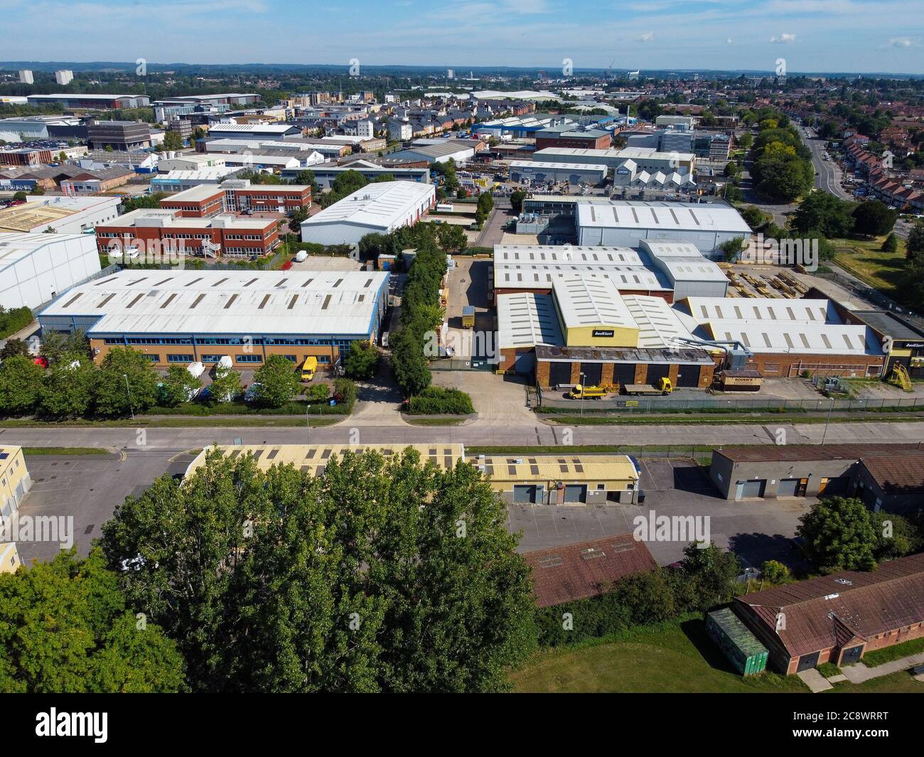 Reading United Kingdom July 12 2020 Aerial Image Of Warehouses And Offices Off Basingstoke Road 2C8WRRT 