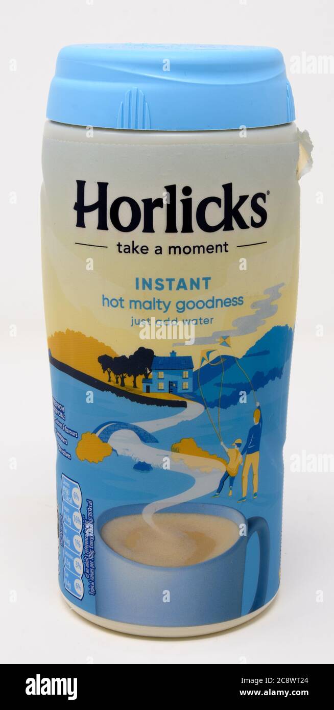 Reading, United Kingdom July 13 2020 A jar of Horlicks instant malted milk drink Stock Photo