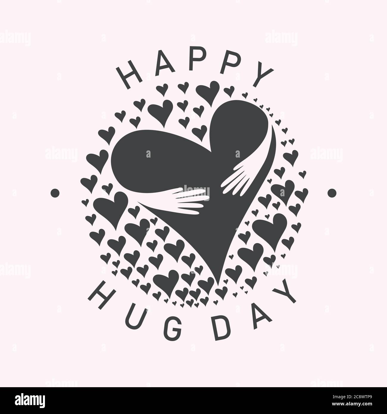 Vector typographic letter Hug Day with abstract hand illustration ...