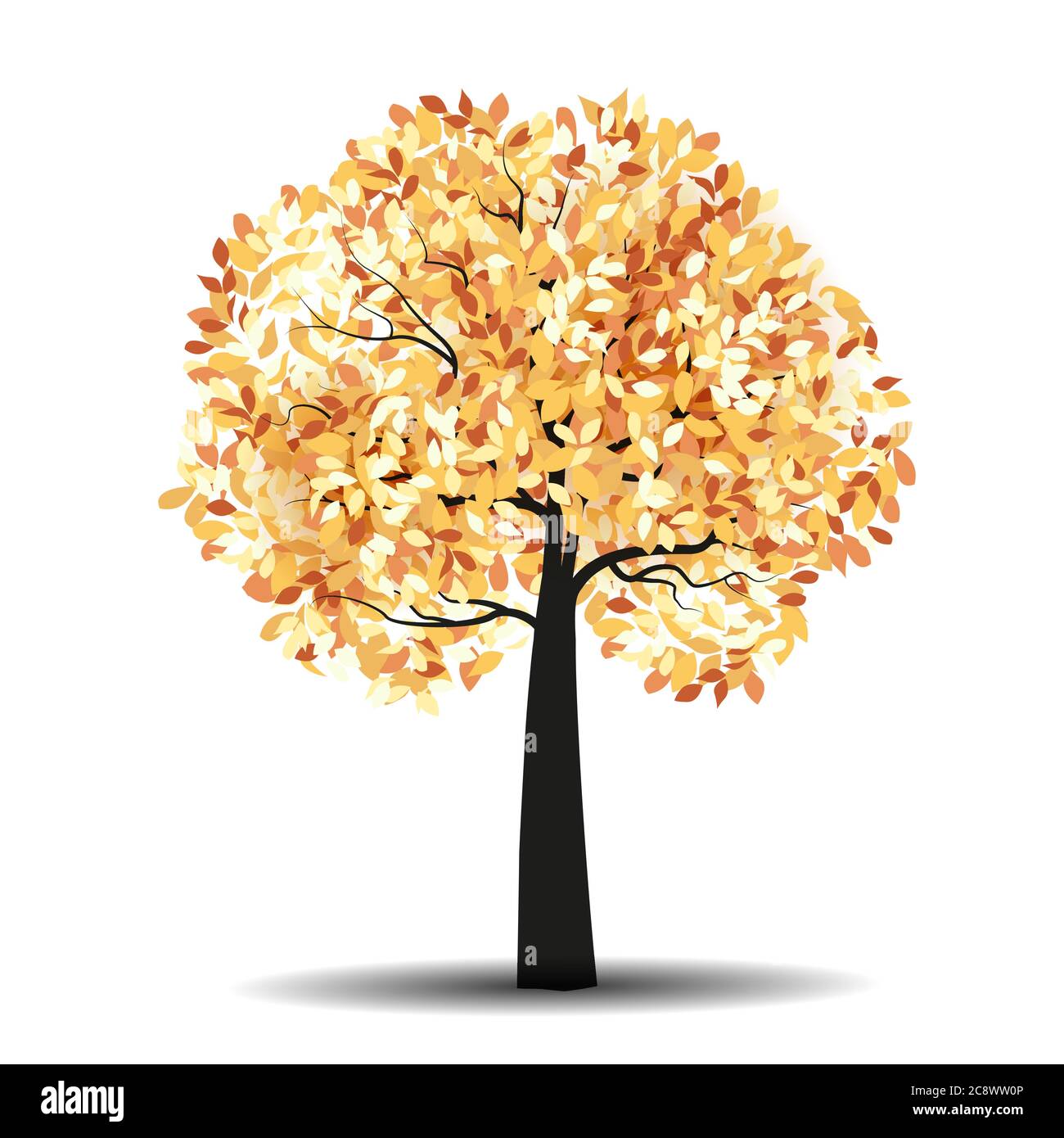 Vector illustration of autumn tree with falling leaves on a white ...