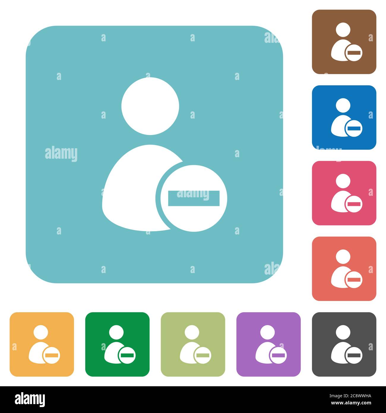 Flat remove user account icons on rounded square color backgrounds ...