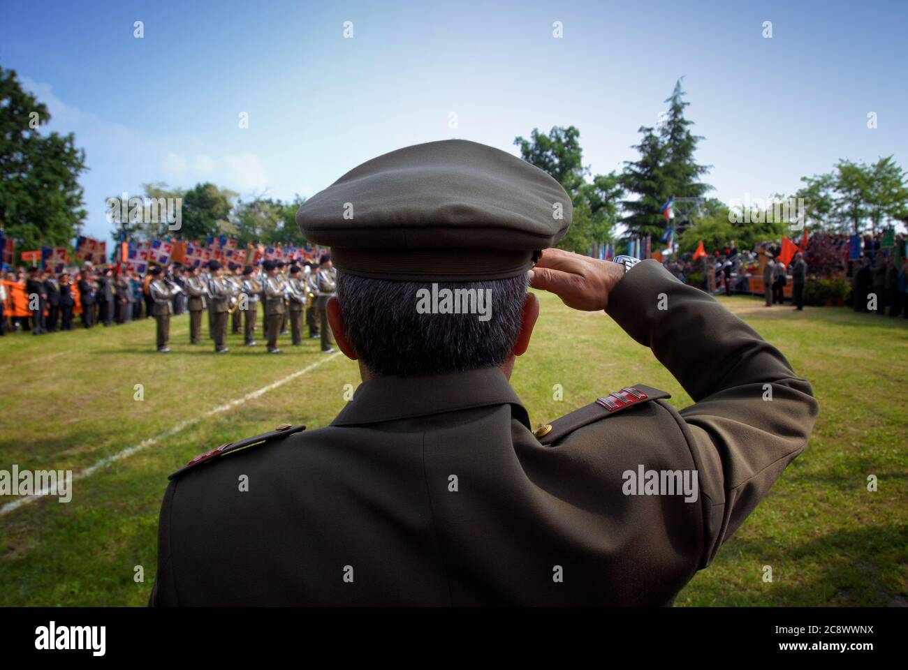 RIVAROLO, ITALY- MAY 5, 2009: Marshal at attention for the military salute during the XXVI military gathering of the Italian artillerymen Stock Photo