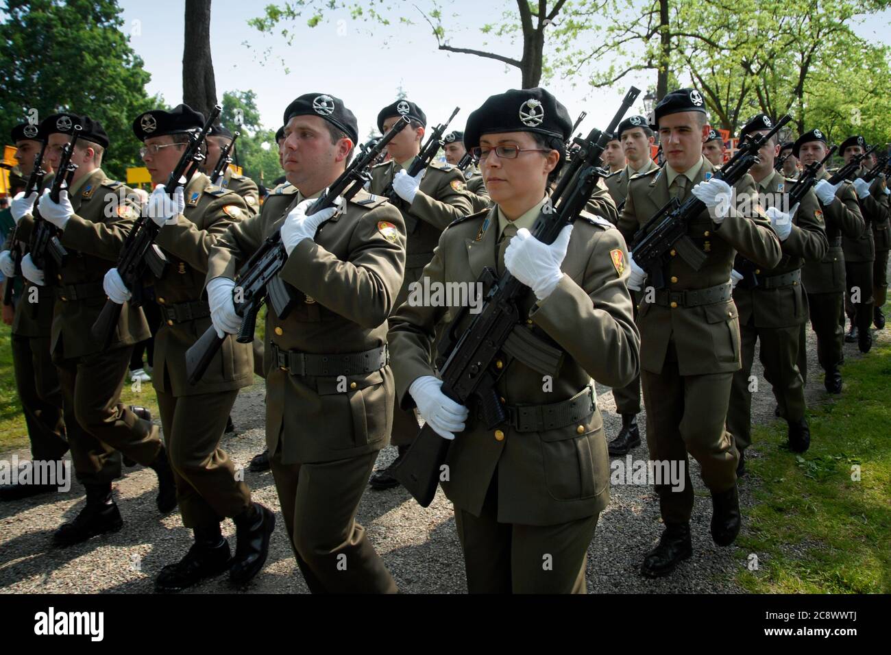RIVAROLO, ITALY- MAY 5, 2009: Parade of an armed platoon during the XXVI military gathering of the Italian artillerymen Stock Photo