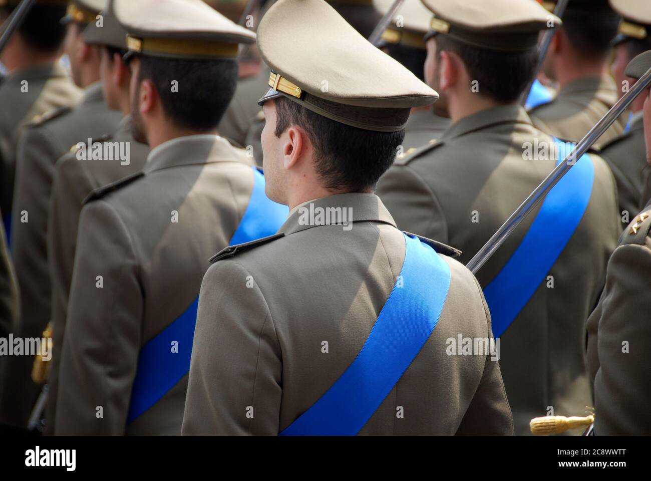 RIVAROLO, ITALY- MAY 5, 2009: Military officers in ceremonial uniforms during the XXVI military gathering of the Italian artillerymen Stock Photo