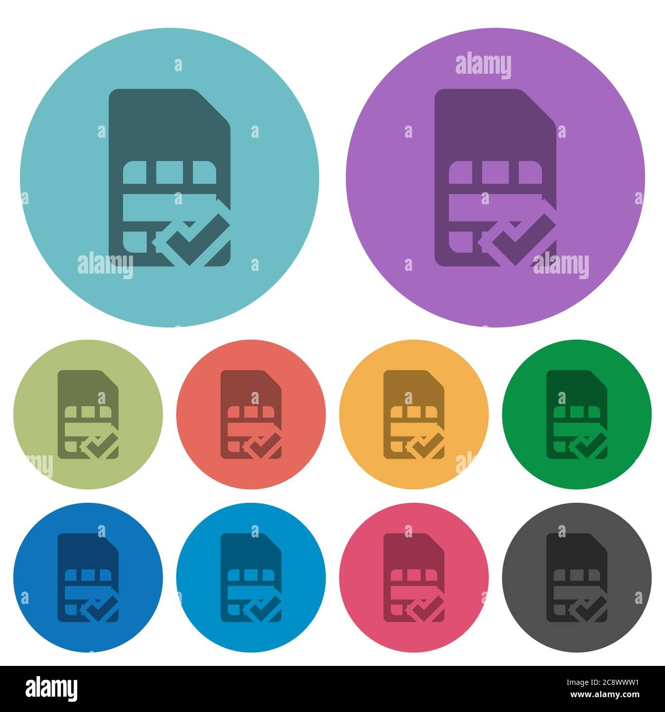 Color SIM card accepted flat icon set on round background. Stock Vector